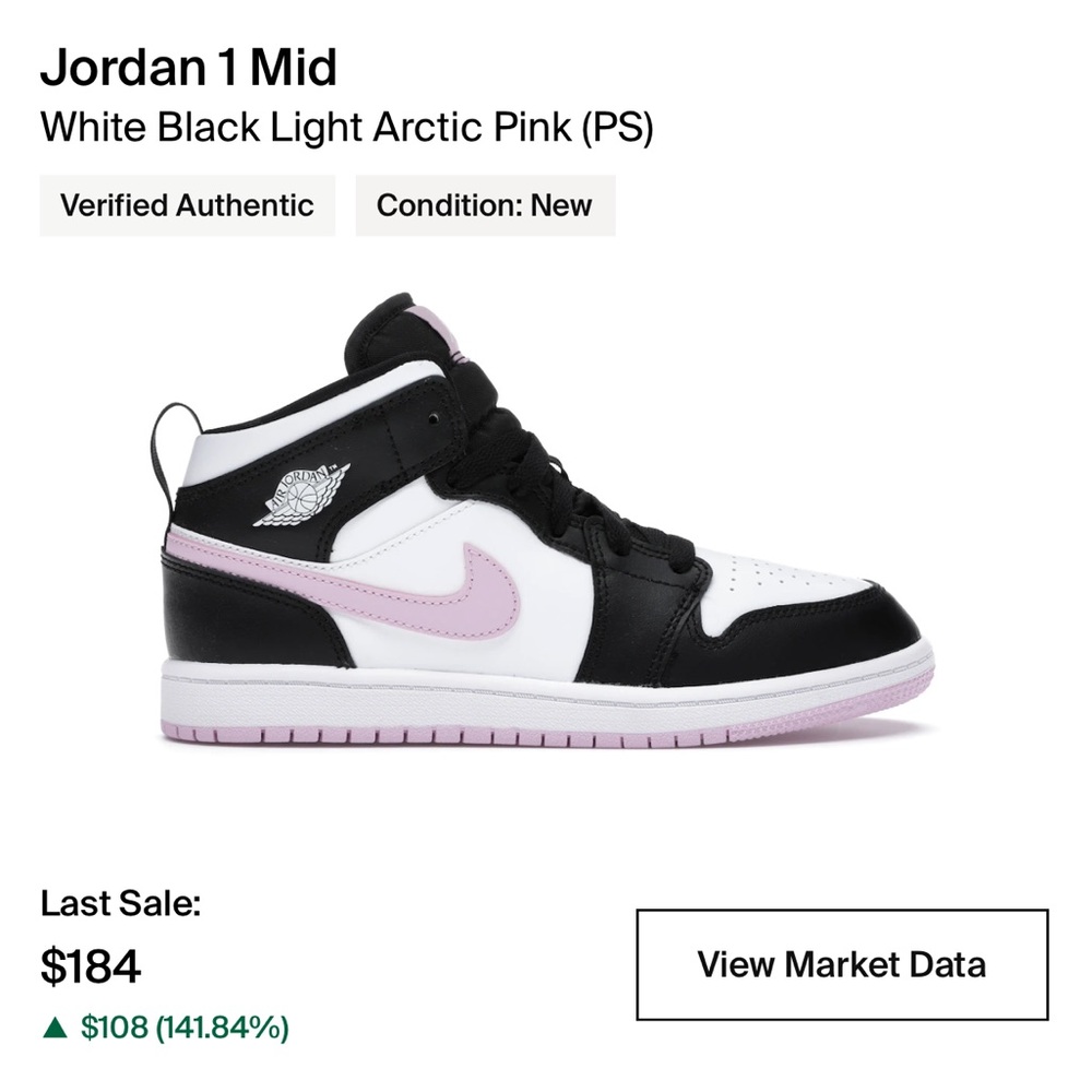 Jordan 1 mid White, light Arctic pink size 7Y